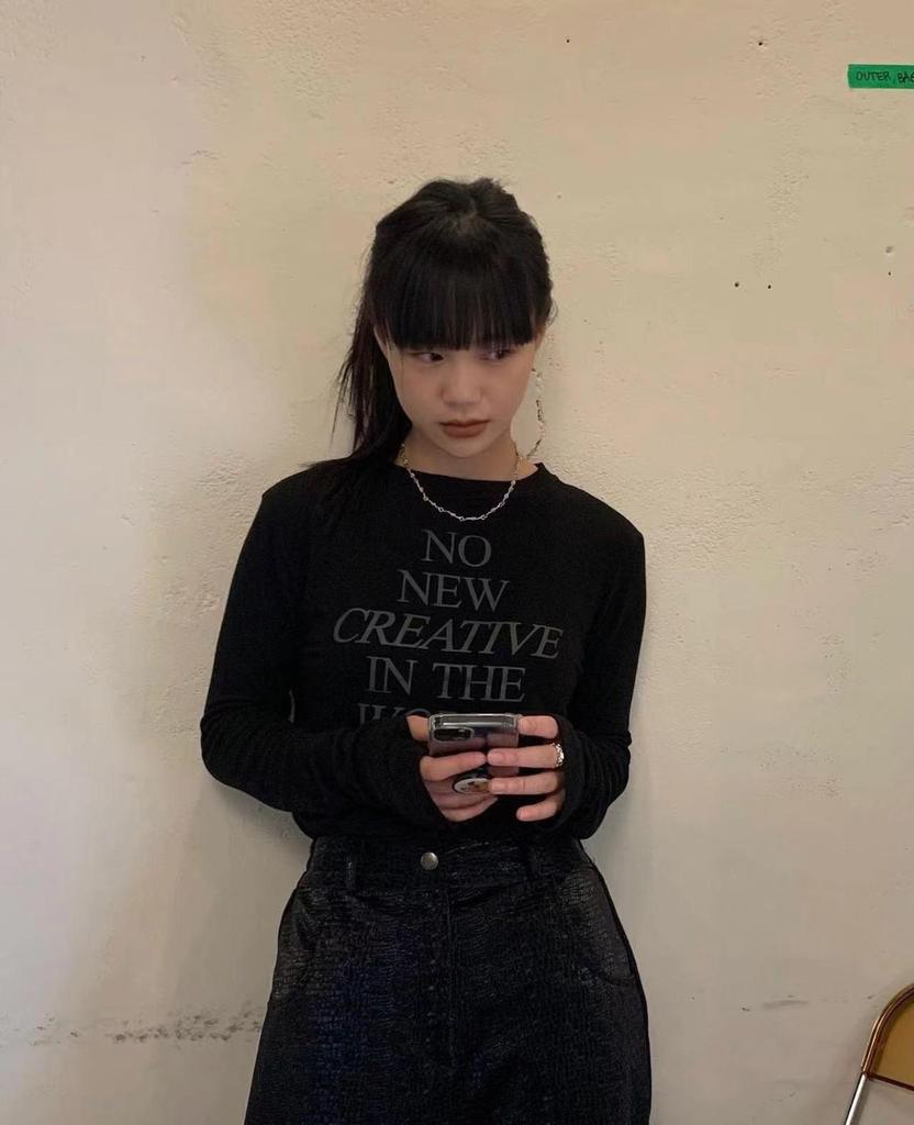Korean Designer Letter Print Slim Fit Stretchy Base Layer Women's Top - New Spring Arrival.