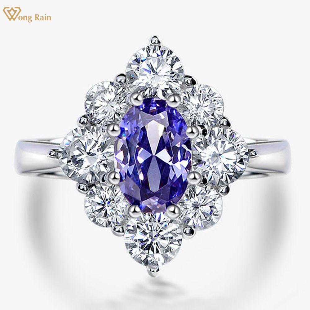

Wong Rain 100% стерлинговое серебро 925 пробы овальной огранки цирконы синтетический сапфир драгоценный камень свадебные обручальные женские кольца ювелирные изделия оптом US 6 синий