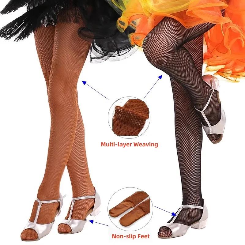 S M L Plus Size High-quality Hard Mesh Tights Elastic Waistband Anti-slip Latain Dance Pantyhose Compression Shaping Stockings