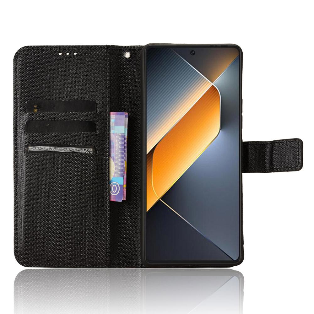 

For TECNO Pova 6 Pro 5G LI9 Case Stand Wallet Diamond Texture Leather Phone Cover Black