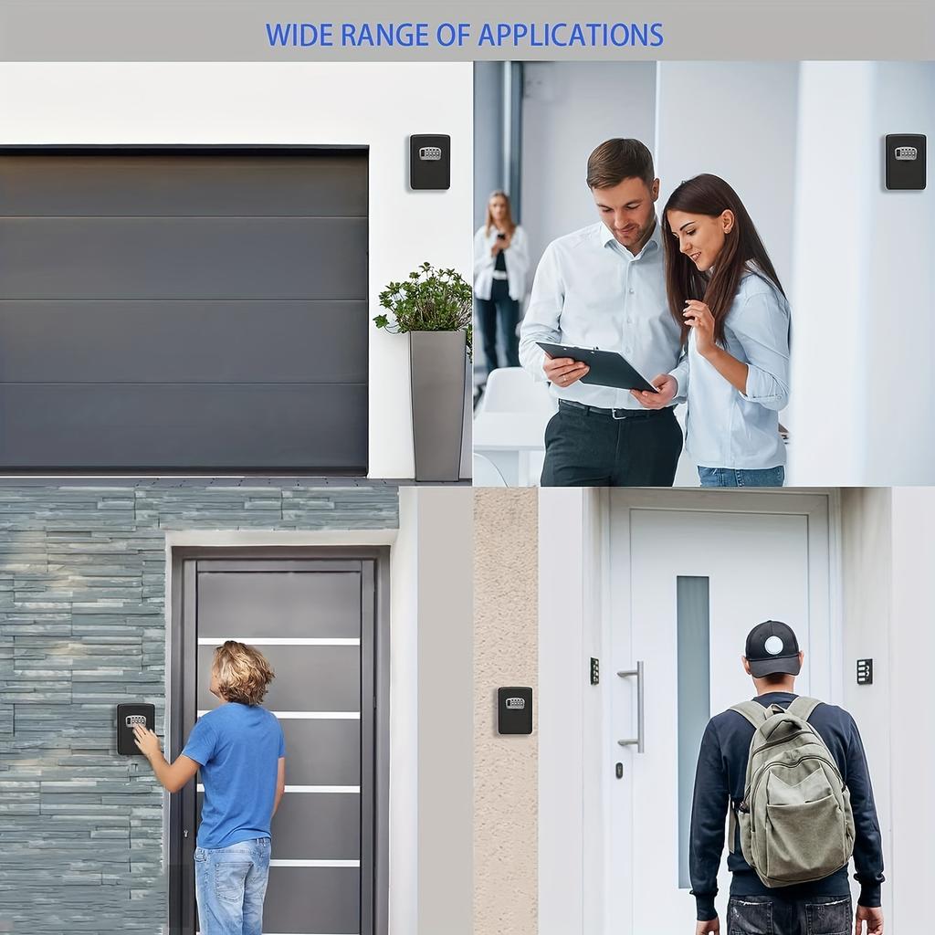 Secure & Spacious Wall-Mounted Key Safe - Waterproof, Weatherproof Metal Lock Box with 4-Digit Combination for Home Keys, Easy Install, Black