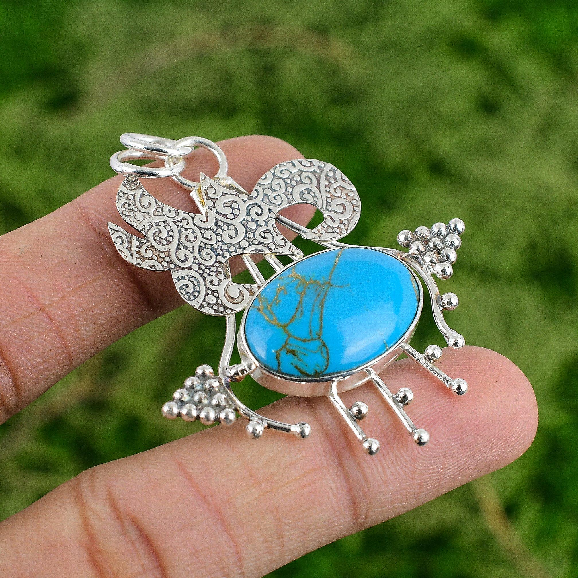 

Natural Copper Arizona Turquoise Bezel Elegant Pendant Jewelry Sterling Silver