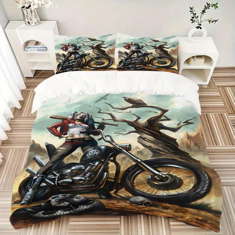Harley Quinn Motorcycle Ride Print 3Pcs Bedding Setduvet Cover With 2 Bedropillowcase Home Birthday Gift