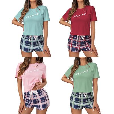 Women T-shirt and Plaid Shorts Clothes Set Loungewear