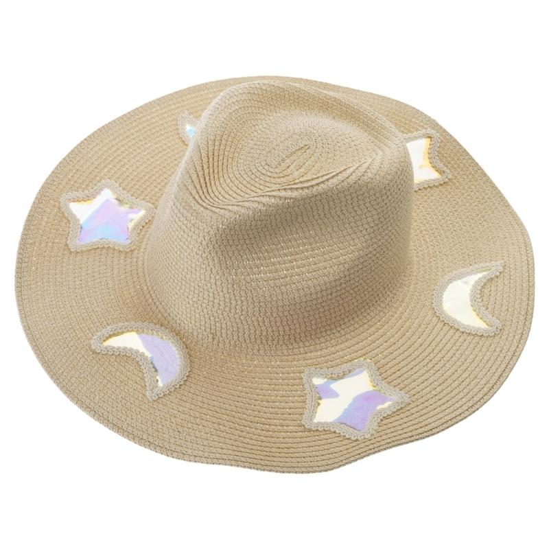 Bohemian Suncatchers Straw Sun Hat Rainbow Prism Diffraction Star Moon Headwear
