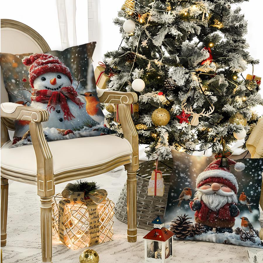 Christmas Polyester Pillowcase Christmas Festive Celebration Santa Claus Landscape Holiday Style