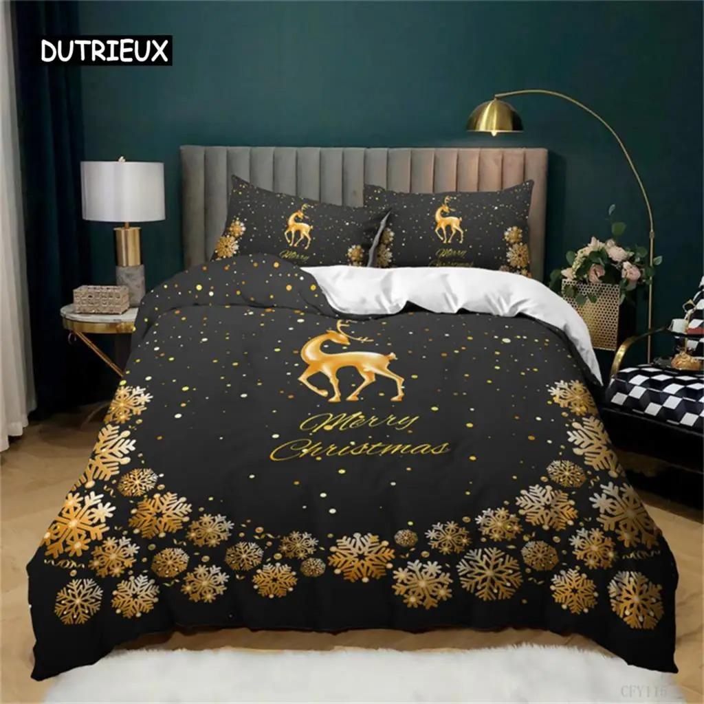 Weihnachtsmann oder Elch Bettbezug Bettwäsche-Set Full Queen für Jungen Mädchen Geschenke Schlafzimmer Mikrofaser Bettdeckenbezug mit Kissenbezügen