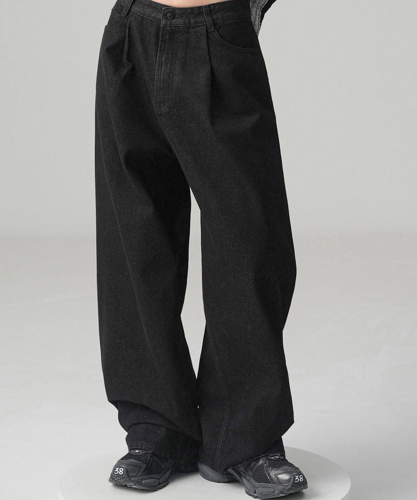 AVANDRESS Glossy Pintuck Denim Pants Indigo Coating