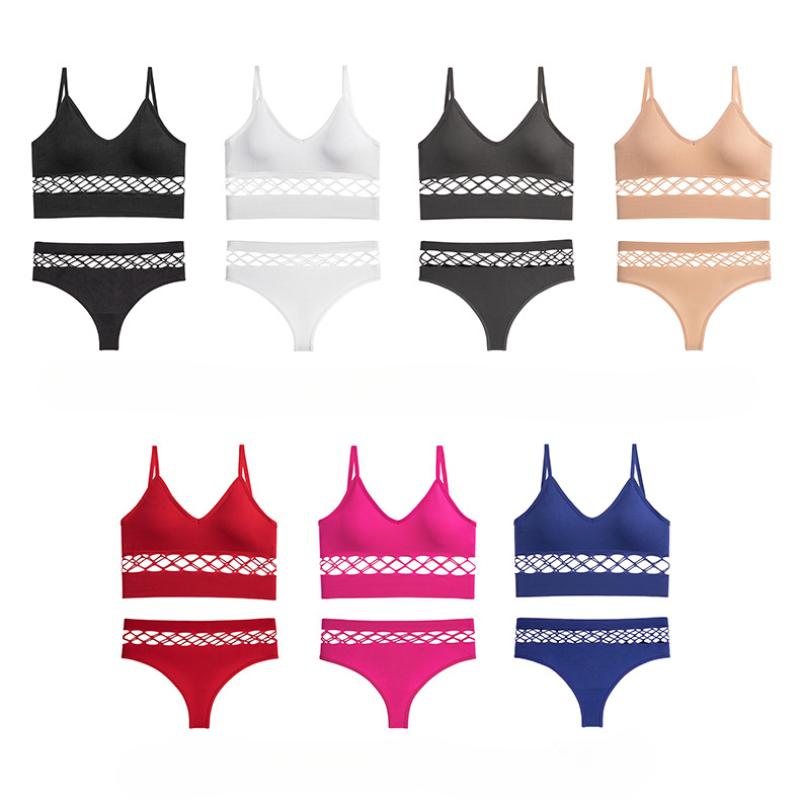 Hollow Underwear Set for Women with Small Breasts Push Up Bra Without Rims Plus Size Sports Camisole