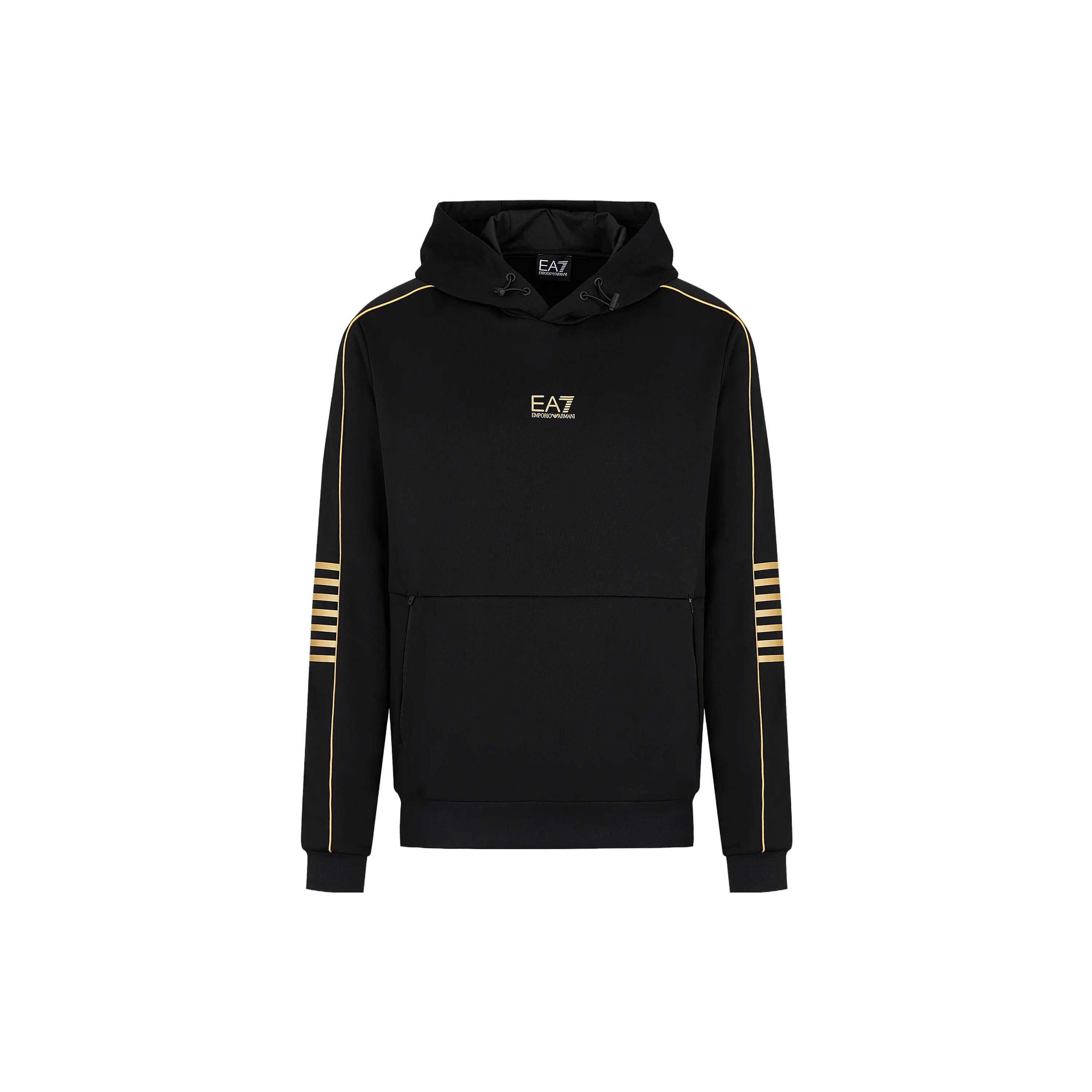 Emporio Armani FW23 EA7 Serie Logo Print Ritszak Trekkoord Capuchon Sweatshirt Heren sweatshirt Zwart 6RPM06-PJ16Z-0208 XL