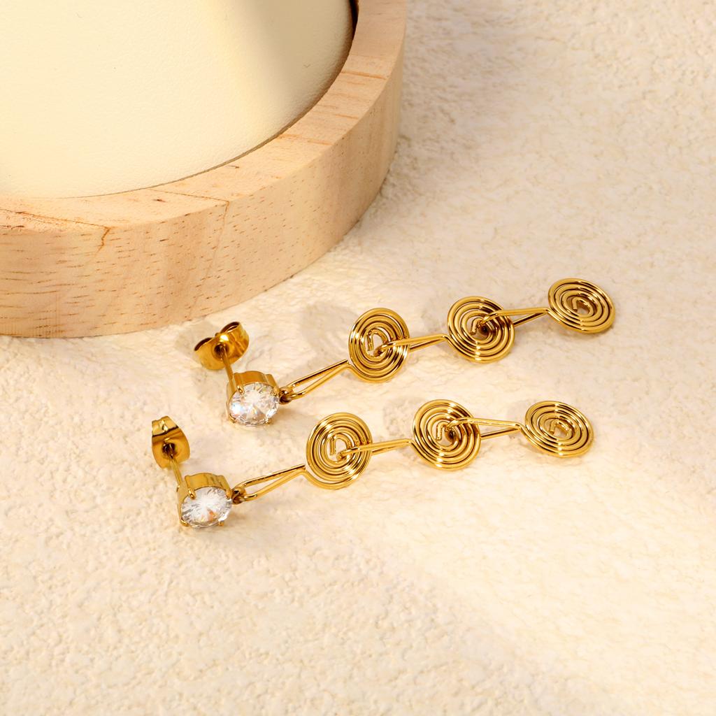 Creative niche design festival Mosquito coil fringed stud earrings fashion light luxury zircon earrings stainless steel plated 18K gold earrings