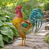 Metal Rooster Statues Waterproof Chicken Sculpture Metal Garden Deco Outdoor Yard Ornament