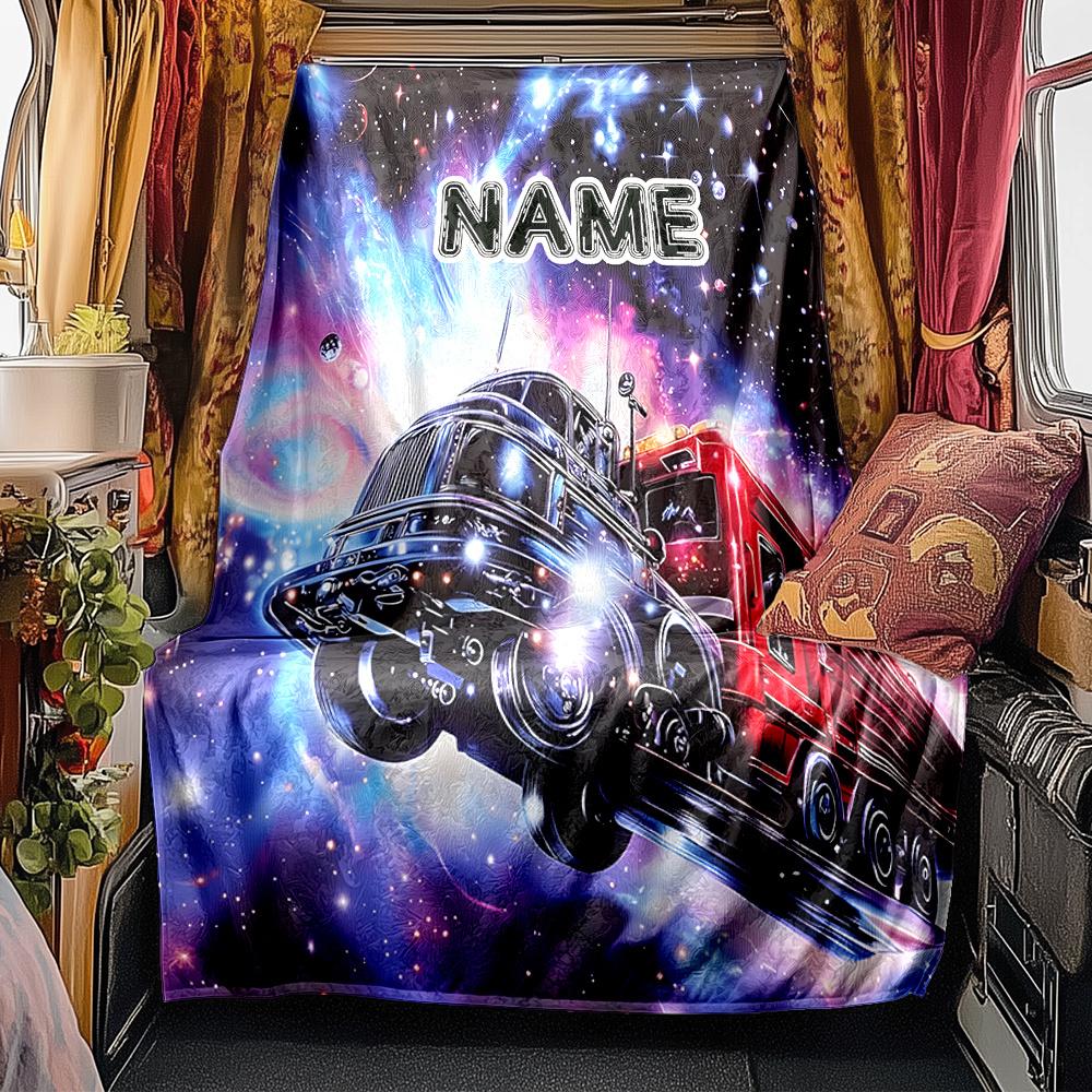 Cosmic Truck Adventure In The Starry Night Blanketcustomizable With Your Namecomfortable And Stylish Perfect For Travel Beds Chairs Offices Sofas
