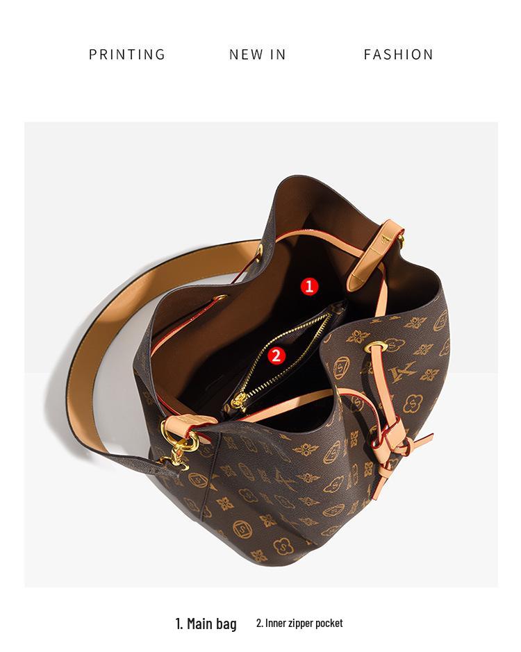 Modna damska torba typu bucket z monogramem - Lato 2025 Torba crossbody i na ramię o dużej pojemności