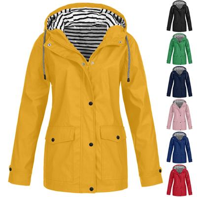 Women Solid Rain Jacket Outdoor Plus Waterproof Hooded Raincoat Windproof