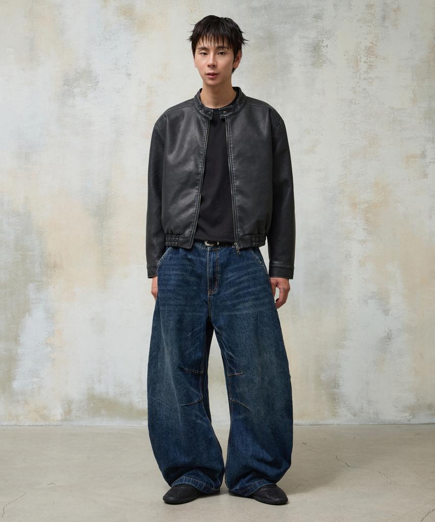 AGOD Vintage Leather Biker Blouson [Black]