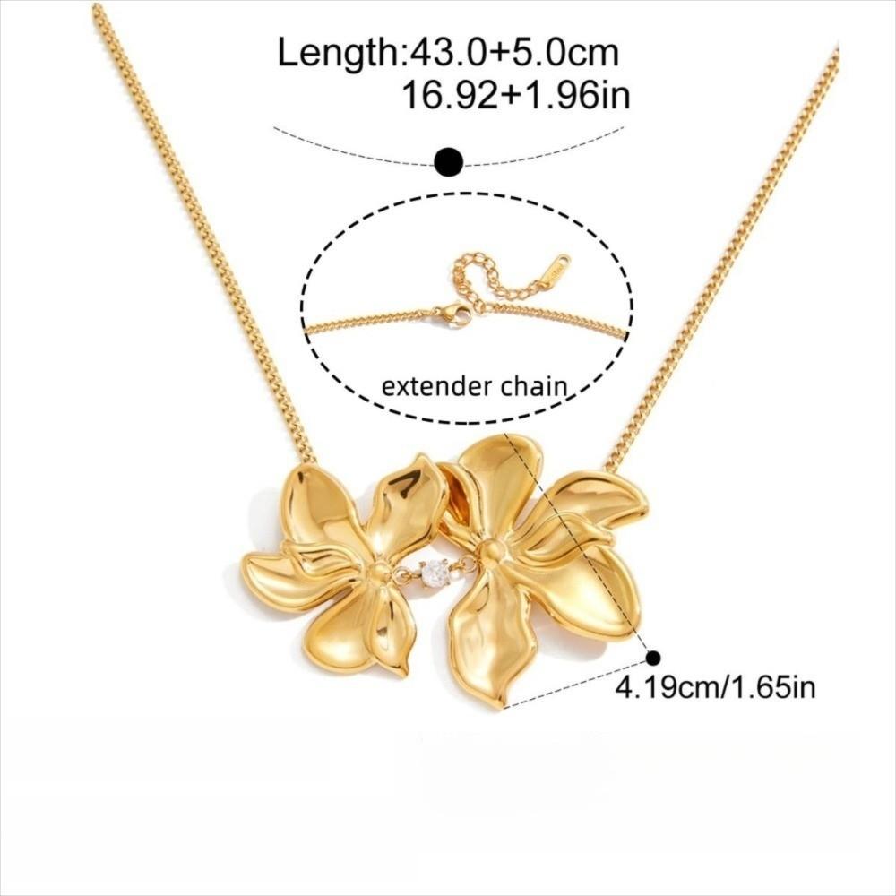 Elegant Flower Pendant Necklace Stainless Steel Sweater Chain Creative Necklace  Jewelry Gift