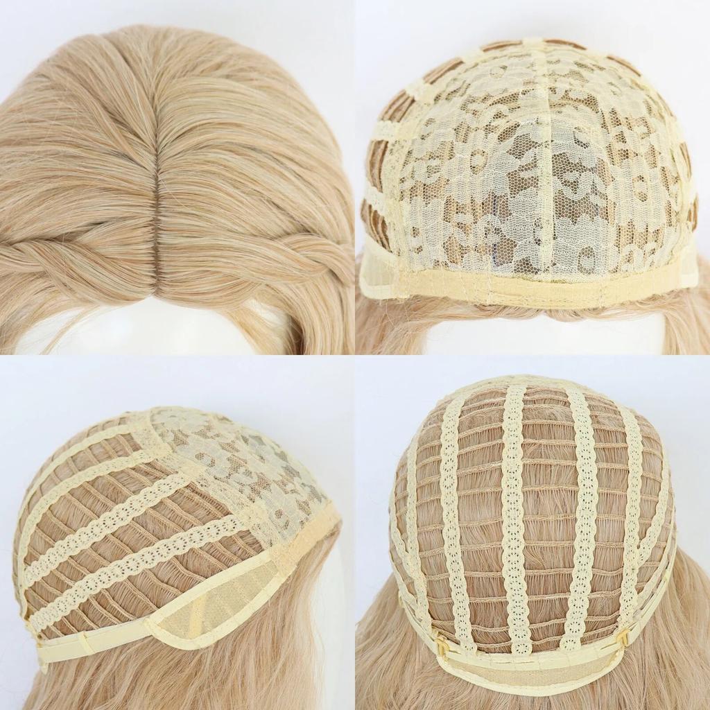 Synthetic Long Blonde Brown Mixed Wavy White Queen Anime Cosplay Wig for Halloween Christmas School Thanksgiving Day