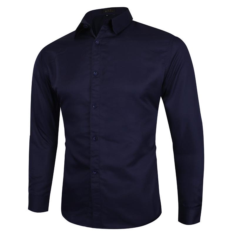 Men's Business Casual Long-Sleeved Solid Color Shirt, Large Size, Trendy Design