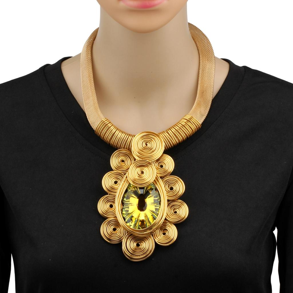 Crystal Pendant Necklace Earrings for Women Chunky Statement Flower Festival Ethnic Tribal Jewelry Accessories