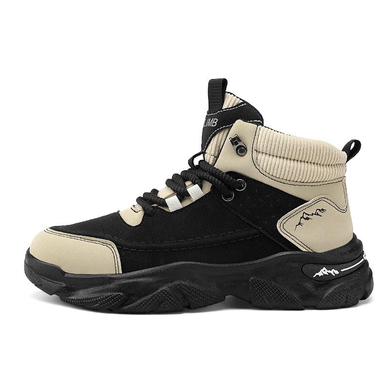 Hot Selling Men's Lace-up Ankle Boots 2025 Autumn High Top Man Platform Boots Comfort Non-Slip Motorcycle Boots Men Work Shoes