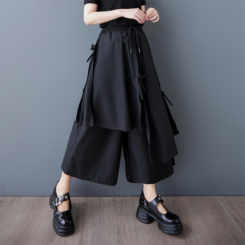 Nadměrná velikost Černé Vintage s vysokým pasem Ležérní volné Letní kalhoty se širokými nohavicemi Dámské kalhoty