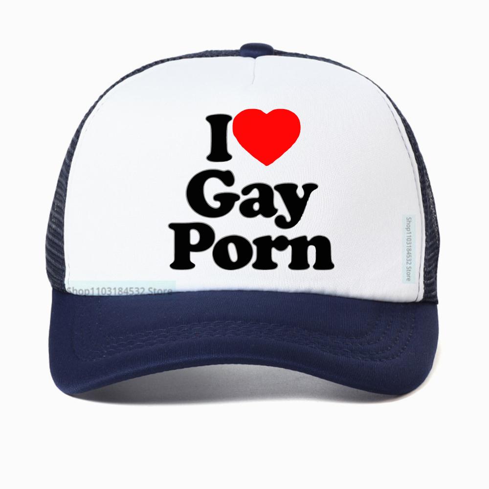 I Love Gay Porn Baseball Cap Unisex Summer Casual Adjustable Snapback Streetwear Breathable Sun Hat Mesh Trucker Cap