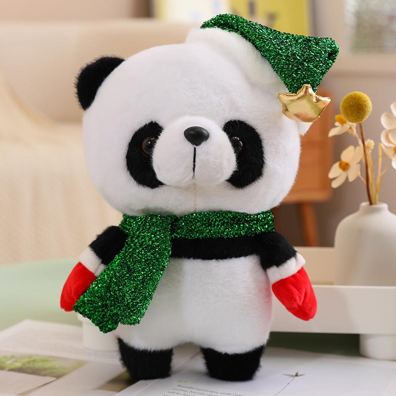

Cute Christmas cape panda doll plush toy black and white red panda doll children s soothing doll 30cm（0.3kg）