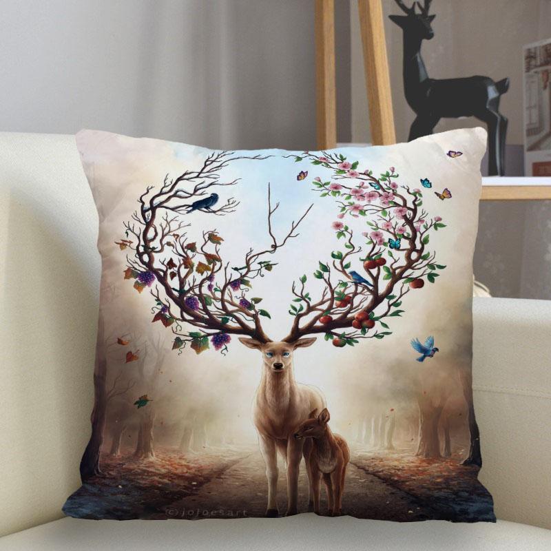 Bedroom Living Room Home Decor Cushion Cover Fantasy Fawn Art Pillowcase Square