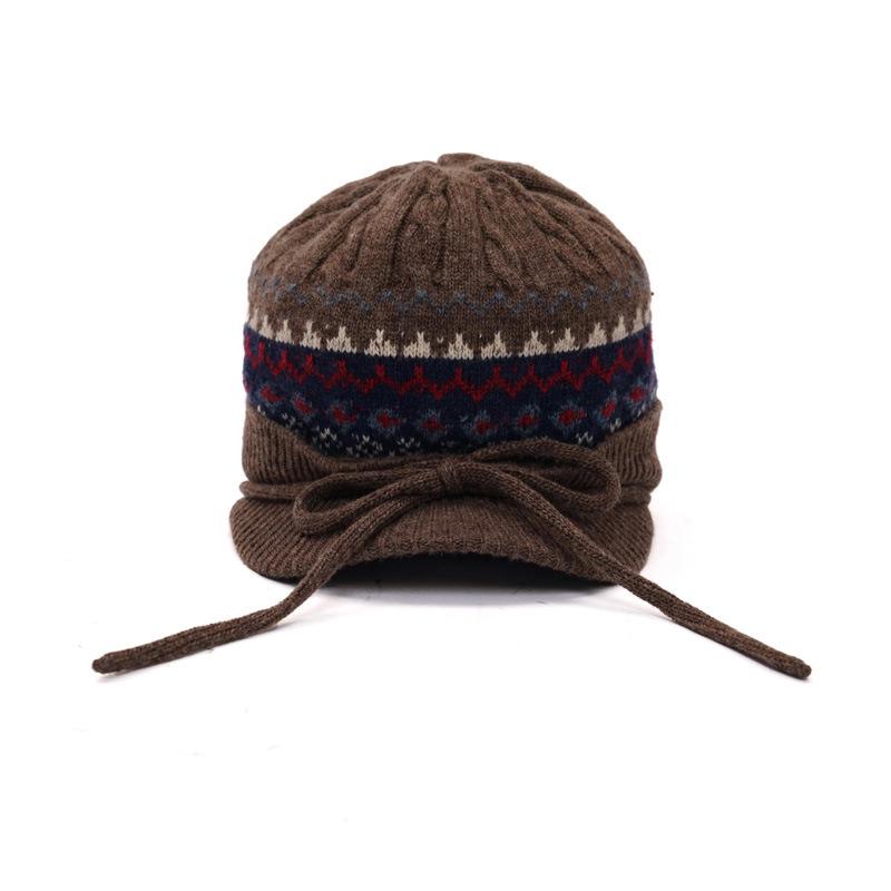 Fashion Women Windproof Warm Knitted Hat Coldproof Short Brim Peaked Cap Lady Cold Resistant Ear Protection Beanies Ski Caps