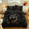 Dinosaur Skull Fossil Duvet Cover Set 3 Piece Dark T-Rex Skeleton Print Bedding Set Gothic with Pillowcases Boys Room