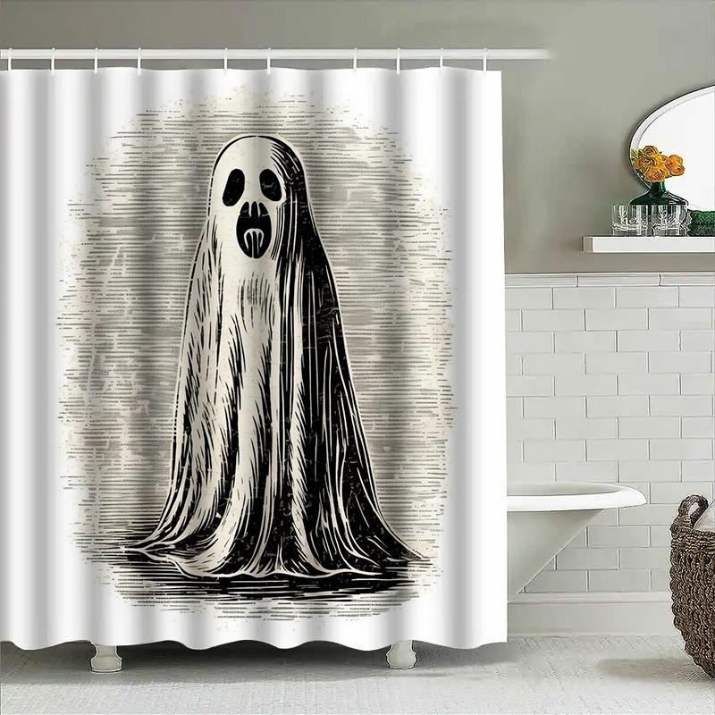 

Tuniu Creepy Ghost Halloween Bathroom Curtain Waterproof Vinyl Window Cover For Kids Teens Adults W60H190(CM)-1 Pcs