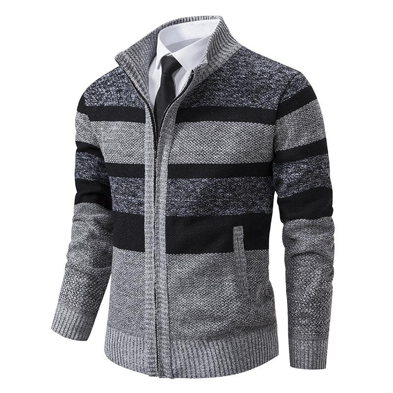 Winter Men's Zipper Stand-up Collar Trend Fleece Thickened Knitted Sweater Men's Cardigan Thickened Autumn Clothes