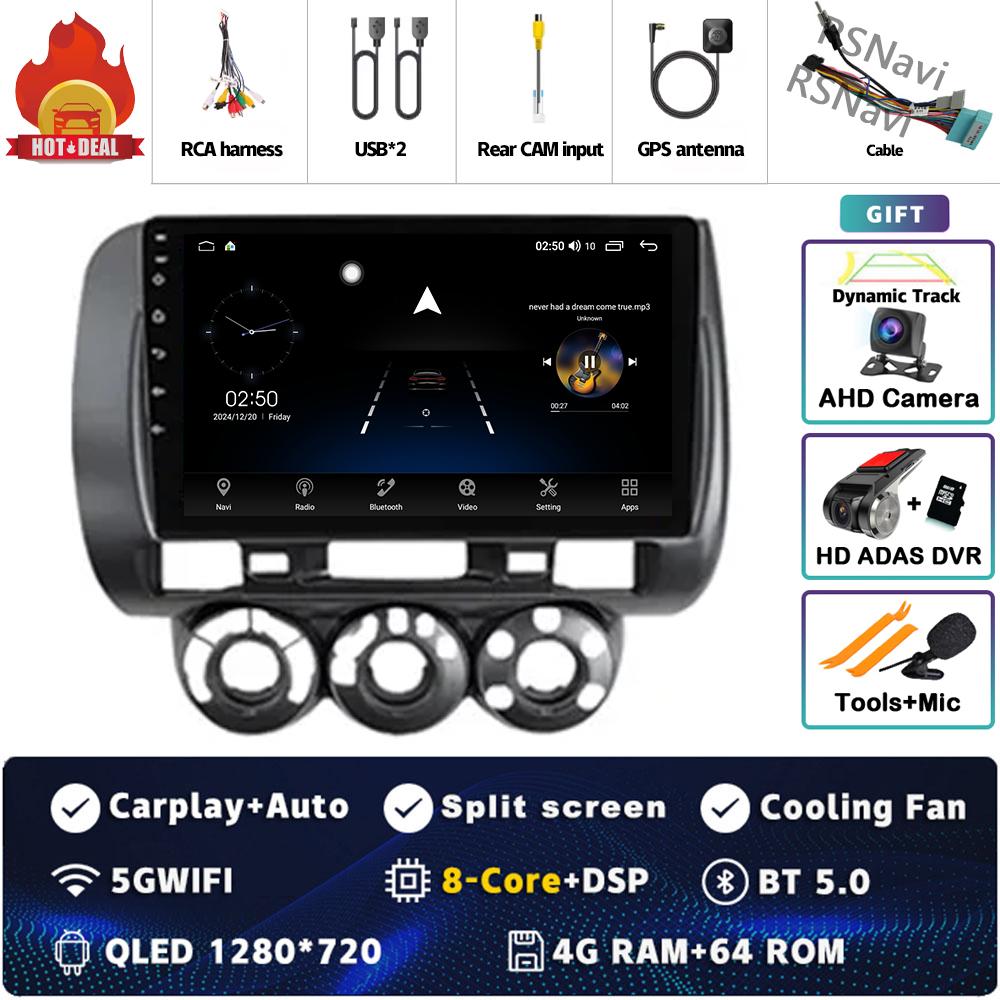 Android 14 Carplay Car Radio For Honda Fit Jazz City 2002 2003 2004 - 2007 Multimedia Video Player Navigation GPS Stereo 2Din BT
