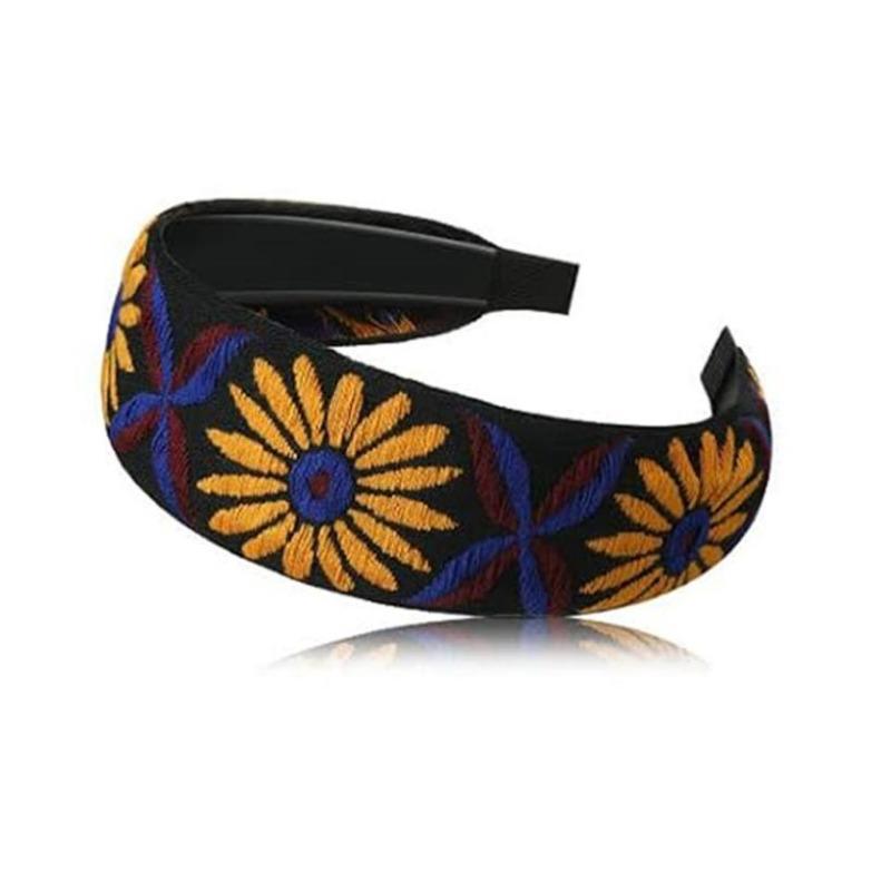 New Bohemian Style Embroidery Headbands Ethnic Wide-brimmed Hair Hoop Leaf Flower Pattern Hair Accessories Headwear for Girls