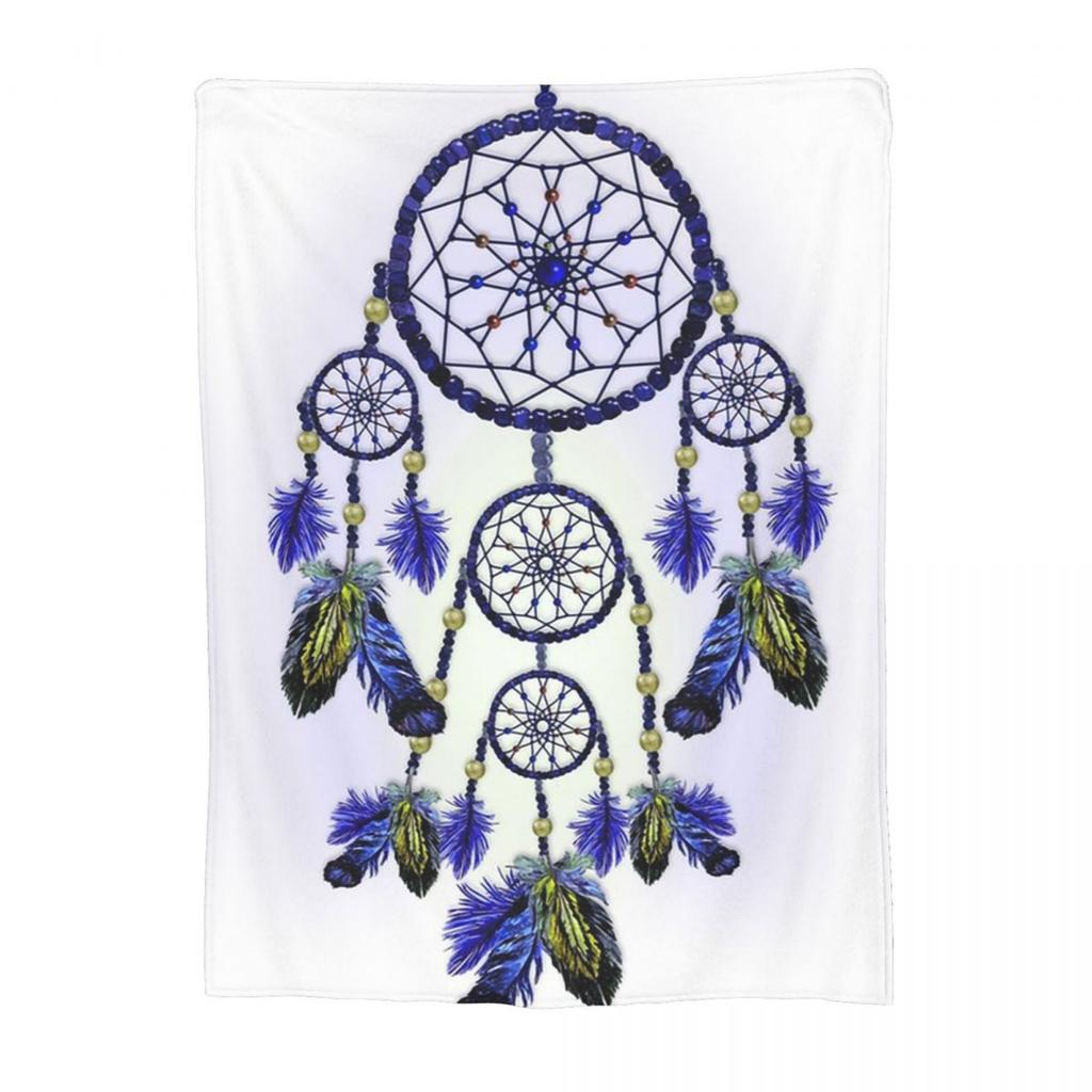 Blue Dreamcatcher With Feathers Blankets Flannel Sofa Throw Blanket Warm Throw Blankets For Home Bedroom Throws Bedspread Quilt