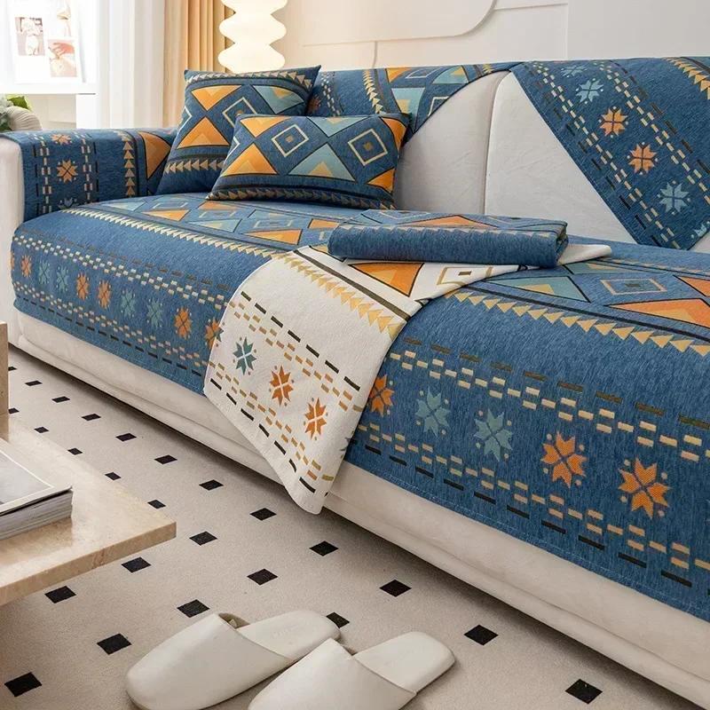 Chenille Bohemia Sofa Mat for Living Room Morocco Style Anti-slip Sofa Cushion All-inclusive Corner Sofa Couch Cover Home Decor