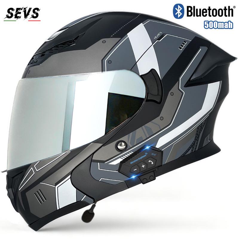 All-Season Universal Flip-up Motorcycle Helmet with Double Visor and Bluetooth Earbuds for Men and Women