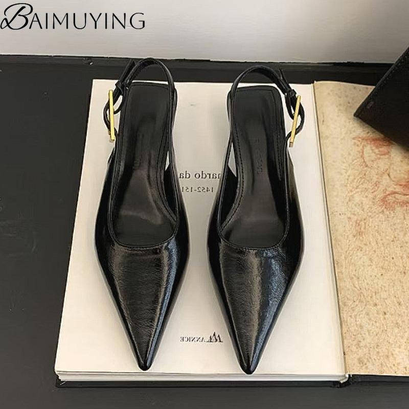 Mote Sexy Spiss Tå Mellomhæler Sandaler Damesko Slingback Sommer 2025 Trend Kjole Lær Pumps Nye Elegante Fest Sandalias Mujer