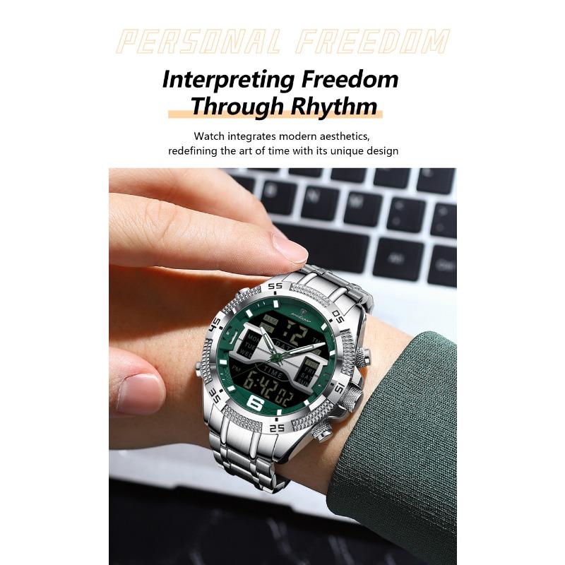 POEDAGAR Sports Luxury Man Wristwatch Dual Time Display Digital Week Date LED Luminous Men Watch Electronic Quartz Watches