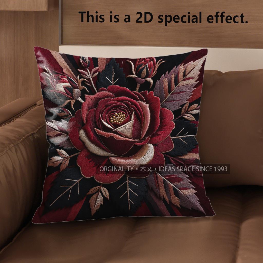 2D Vintage Gotische Rose Kissenbezüge Muster Kissenhülle Geeignet für Sofa Schlafzimmer Auto Kissenbezug