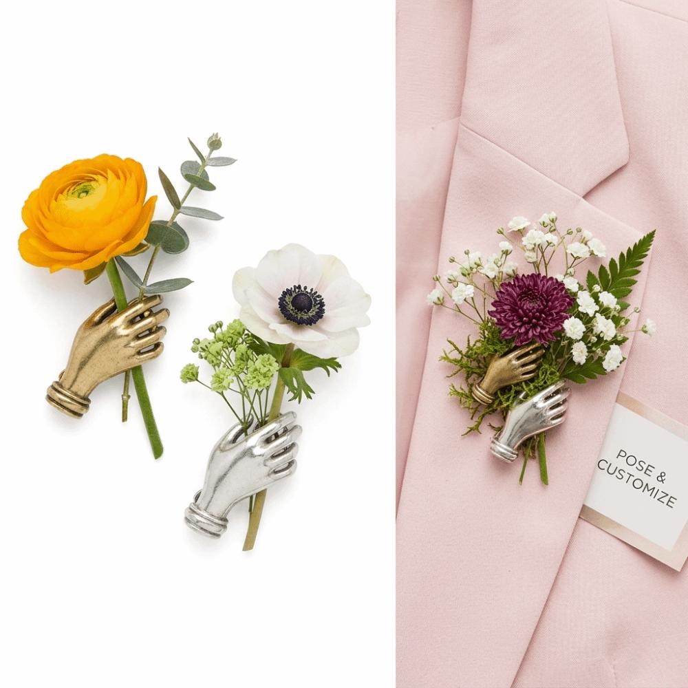Creative Hand-Held Flower Brooch Alloy Flower Arrangement Pin Fashion Bouquet Pin  DIY Craft