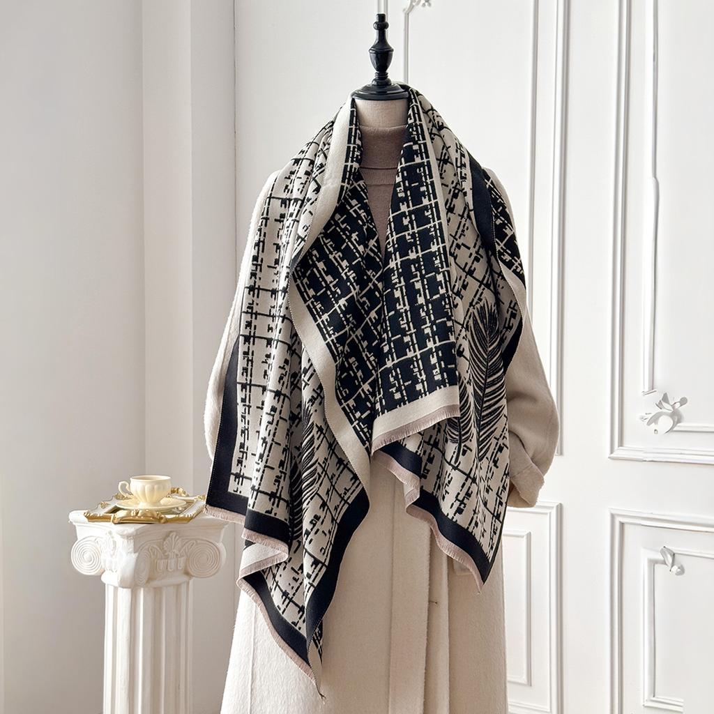 Fashion Women'S Winter Faux Cashmere Scarf Vintage Print Tasseled Design Warm Shawl Trendy Wrap Perfect For Cold Winter Days