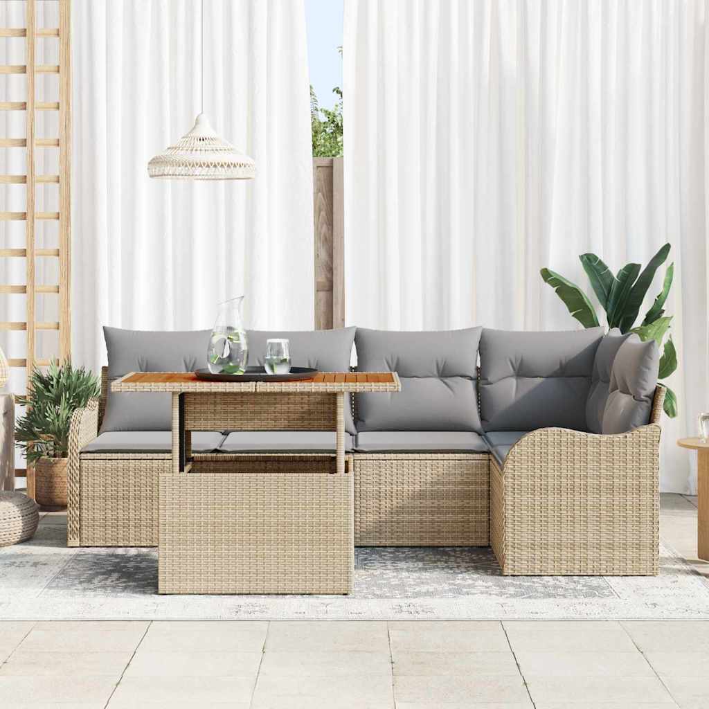 Garden Sofa Set with Storage 6 Pcs Beige Poly Rattan