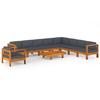 VidaXL Garden Lounge Set 10 Pcs with Dark Grey Cushions Acacia Wood