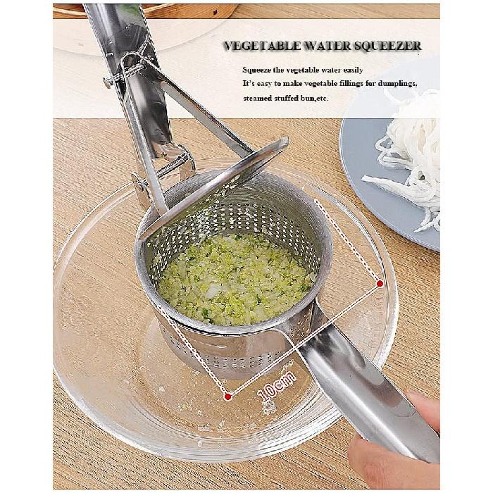 Stainless Steel Vegetable Squeezer, Upgrade Red Silicone Handle Metal Vegetable Water Squeezer for Squeezing Veggie Liquid