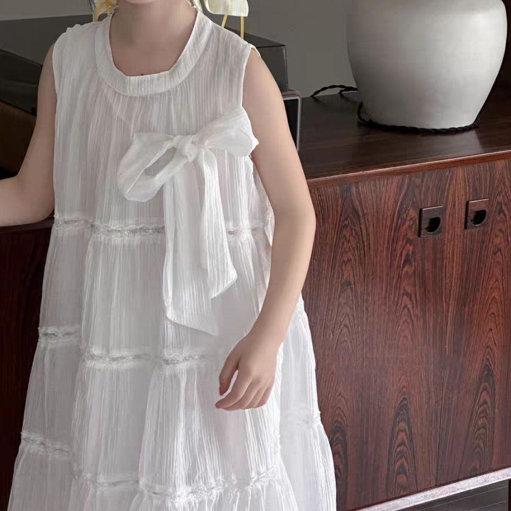 Loose Summer Cake Dress Ruffle Teens Long Dress Elegant Girls Princess Dress  Students