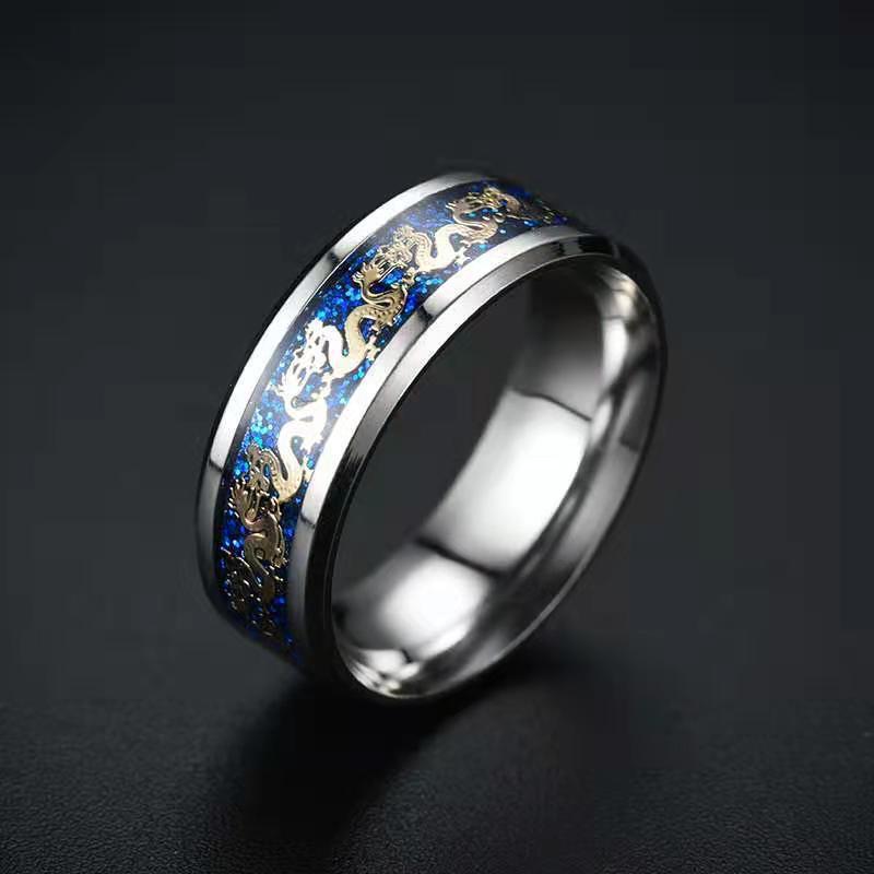 Elegant Retro Chinese Dragon Ring - Titanium Steel, Ethnic Style Jewelry