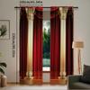 2Pcs Red Curtains With Golden Pillars Pattern Curtains For Window Decoration Suitable For All Seasons For Bedrooms Kitchens