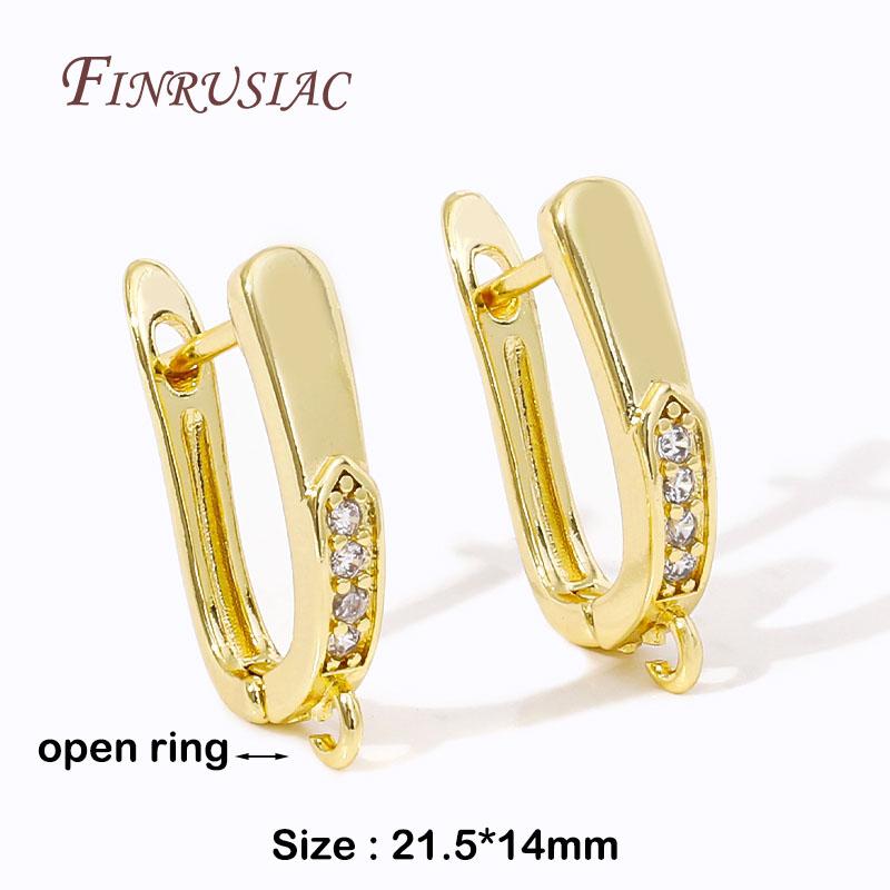 DIY Basic Schwenzy Material 18K Gold Plated Brass Leverback Clasp,Cubic Zircon Beaded U Earring Clasp Jewelry Making Accessories 1 pair